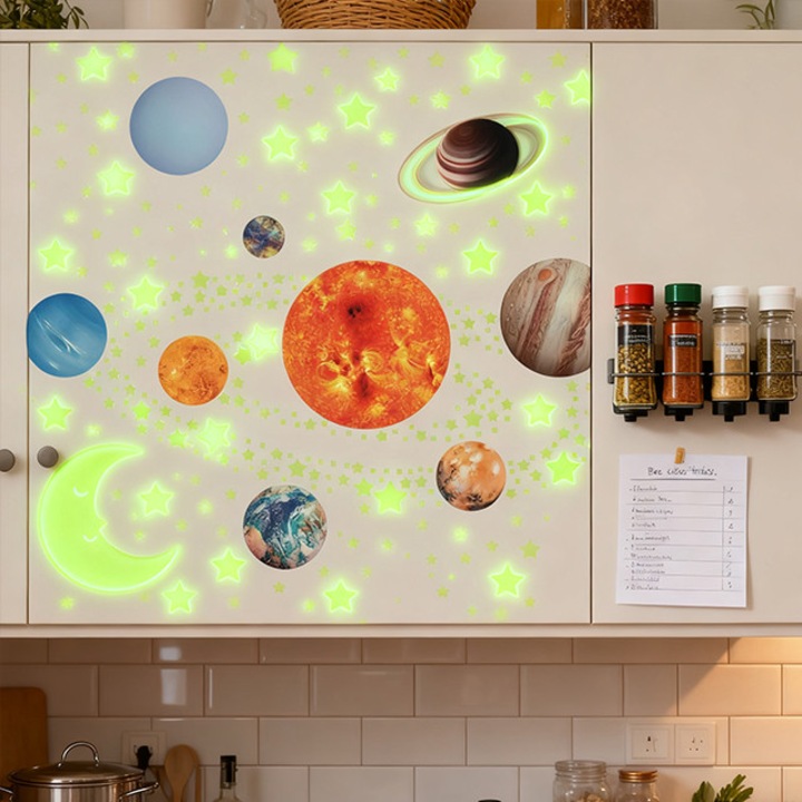 Set de autocolante pentru tavan si perete cu galaxie stralucitoare in intuneric, Perfect pentru amenajarea camerei sau a dormitorului, Benzi fluorescente autocolante