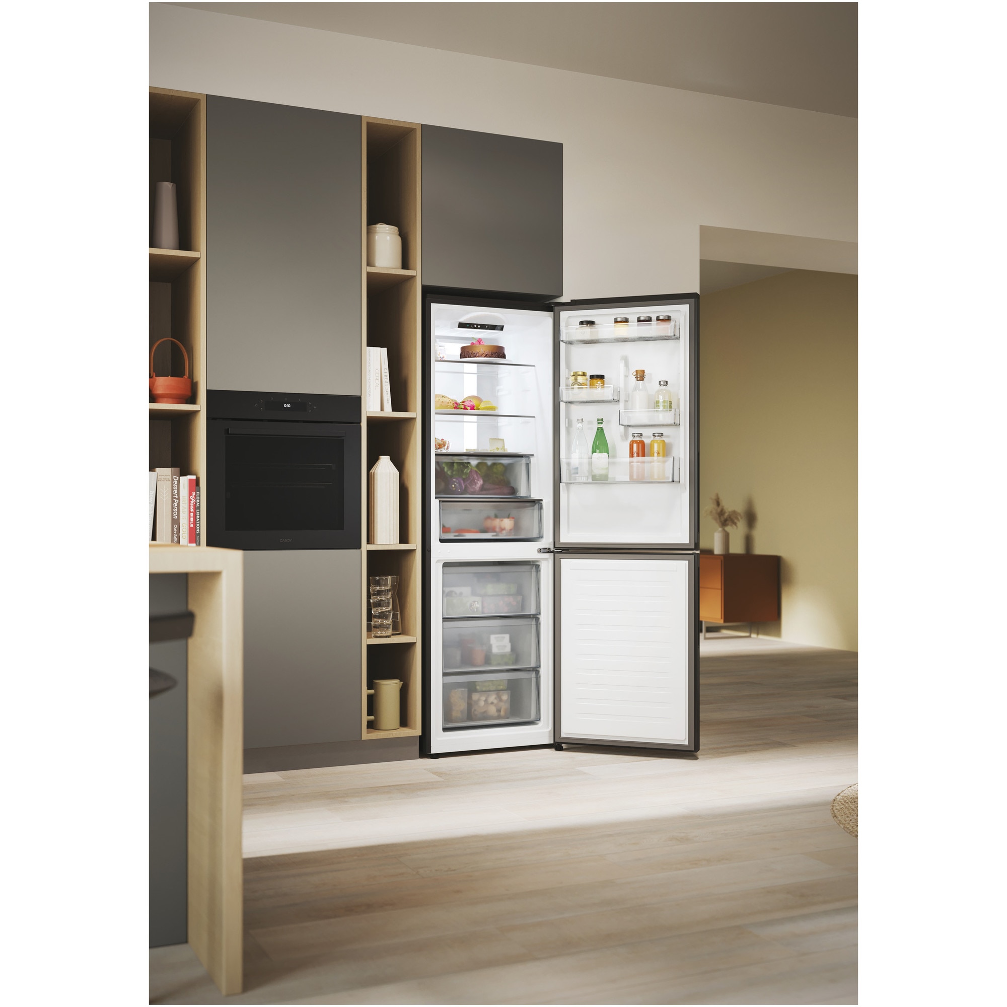 Combina frigorifica Candy, No Frost, 355 l, H 185 cm, Clasa E, Wi-Fi, Negru