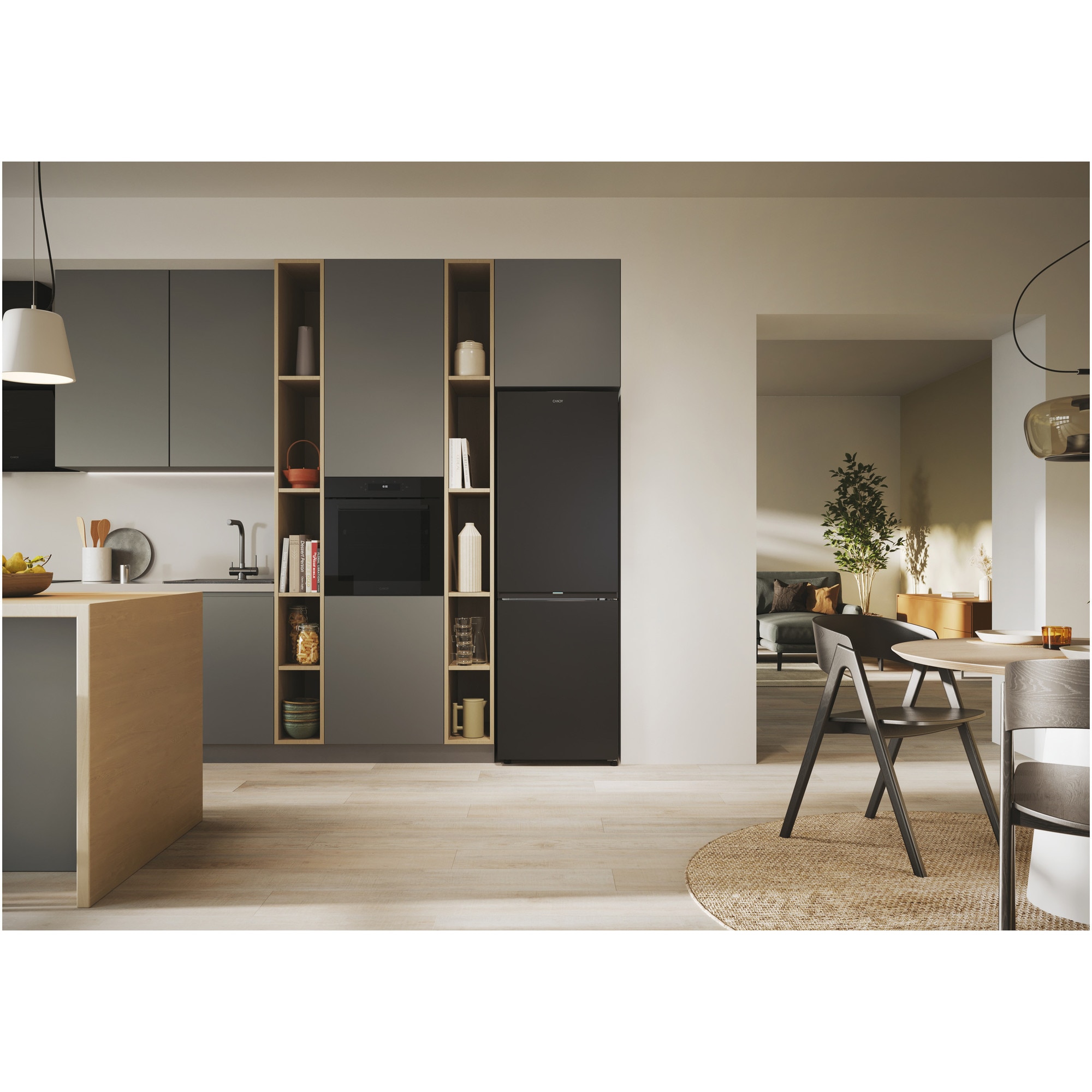 Combina frigorifica Candy, No Frost, 355 l, H 185 cm, Clasa E, Wi-Fi, Negru