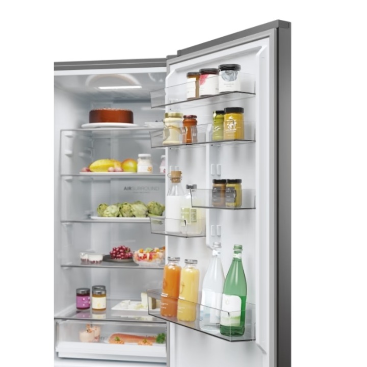 Combina frigorifica Haier EHD3PWDNPD206, 406 litri, Total No Frost, clasa D, conectivitate WiFi/ hOn app, Air Surround, MyZone, SuperCooling, SuperFreezing, display exterior, mod Eco & Holiday, H 205 cm, dark inox