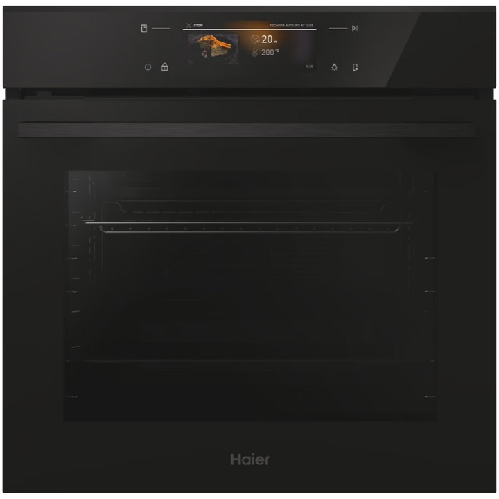 Фурна за вграждане Haier H6 ID48M5YTB, 78 литра, Клас A++, Многостепенна, WiFi свързаност/hOn приложение, 26 функции, Напълно сензорен дисплей, Видеокамера, Система Click&Clean, Пиролитично и хидролитично почистване, Безжична сонда, Черен