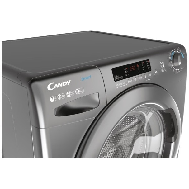 Masina de spalat rufe Candy CS 1272DRRE/1-S, Smart Pro, 7kg, 1200rpm, clasa D, cicluri rapide de spalare, kg Detector, Antracit