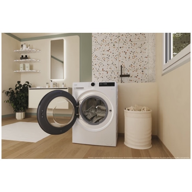 Masina de spalat rufe Candy Slim BR 48SBL6-S, clasa A-10%, 8 kg, 1400 rpm, Motor Inverter, Steam, Touch display, Soft Drum, Dual Spray, Programe rapide de spalare, Wifi, alba