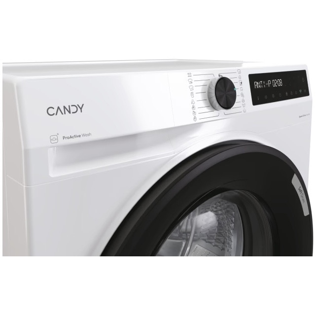 Masina de spalat rufe Candy Slim BR 48SBL6-S, clasa A-10%, 8 kg, 1400 rpm, Motor Inverter, Steam, Touch display, Soft Drum, Dual Spray, Programe rapide de spalare, Wifi, alba