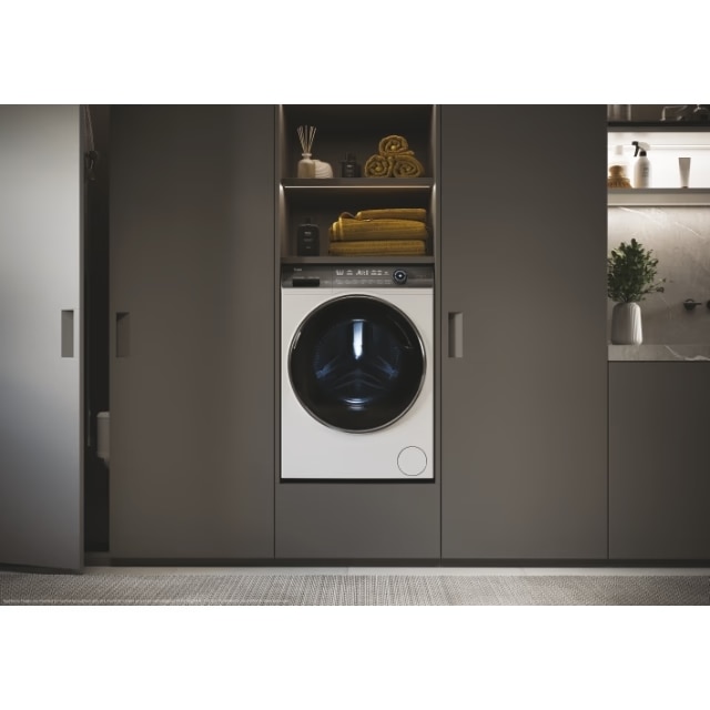Masina de spalat rufe Haier HW100-B14979NU1S, motor Direct Motion, clasa A-10%, 10 kg, 1400 rpm, conectivitate WiFi/ hOn app, ABT, Refresh, Anti-Crease, Smart Dual Spray, DrumLight, alba