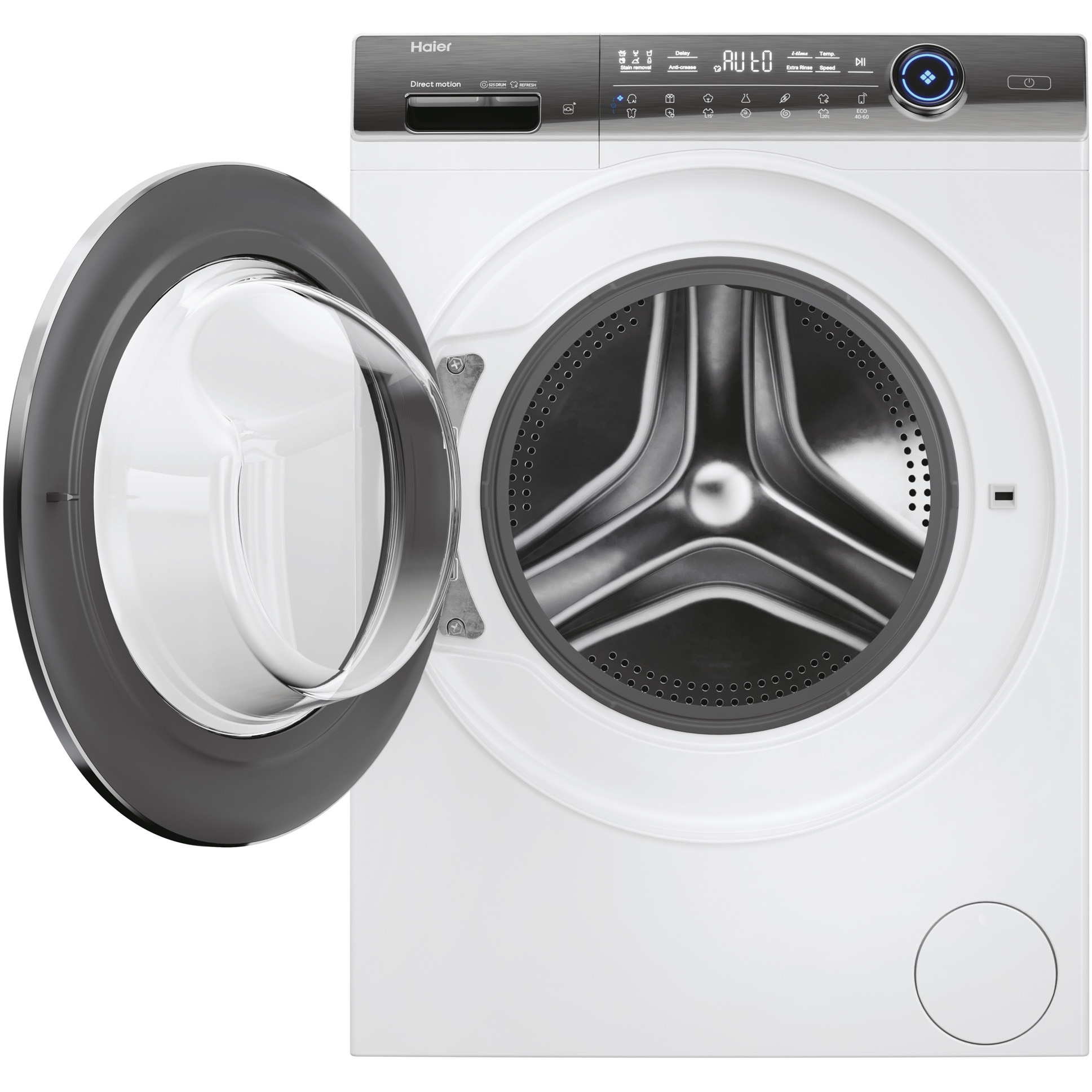 Masina de spalat rufe Haier HW80-B14979TU1-S, motor Direct Motion, clasa A, 8 kg, 1400 rpm, conectivitate WiFi/ hOn app, ABT, Refresh, Anti-Crease, Smart Dual Spray, DrumLight, alba