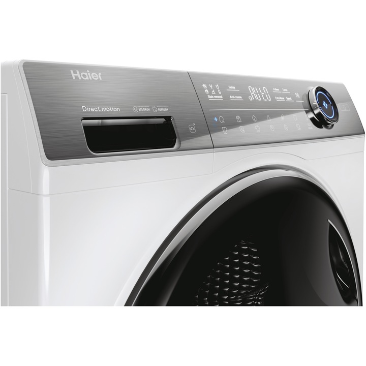 Masina de spalat rufe Haier HW80-B14979TU1-S, motor Direct Motion, clasa A, 8 kg, 1400 rpm, conectivitate WiFi/ hOn app, ABT, Refresh, Anti-Crease, Smart Dual Spray, DrumLight, alba