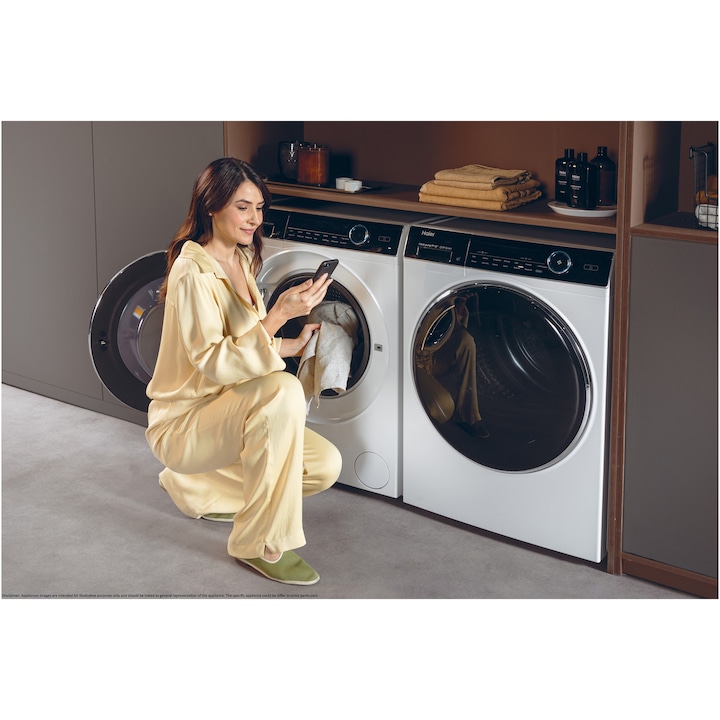 Masina de spalat rufe Haier HW80-B14979TU1-S, motor Direct Motion, clasa A, 8 kg, 1400 rpm, conectivitate WiFi/ hOn app, ABT, Refresh, Anti-Crease, Smart Dual Spray, DrumLight, alba