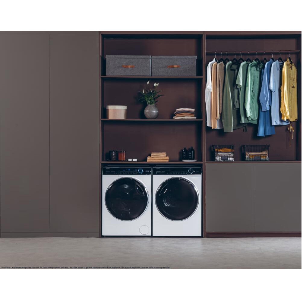 Masina de spalat rufe Haier HW90-B14979EU1-S, motor Direct Motion, clasa A-10%, 9 kg, 1400 rpm, conectivitate WiFi/ hOn app, ABT, Refresh, Anti-Crease, Smart Dual Spray, DrumLight, alba
