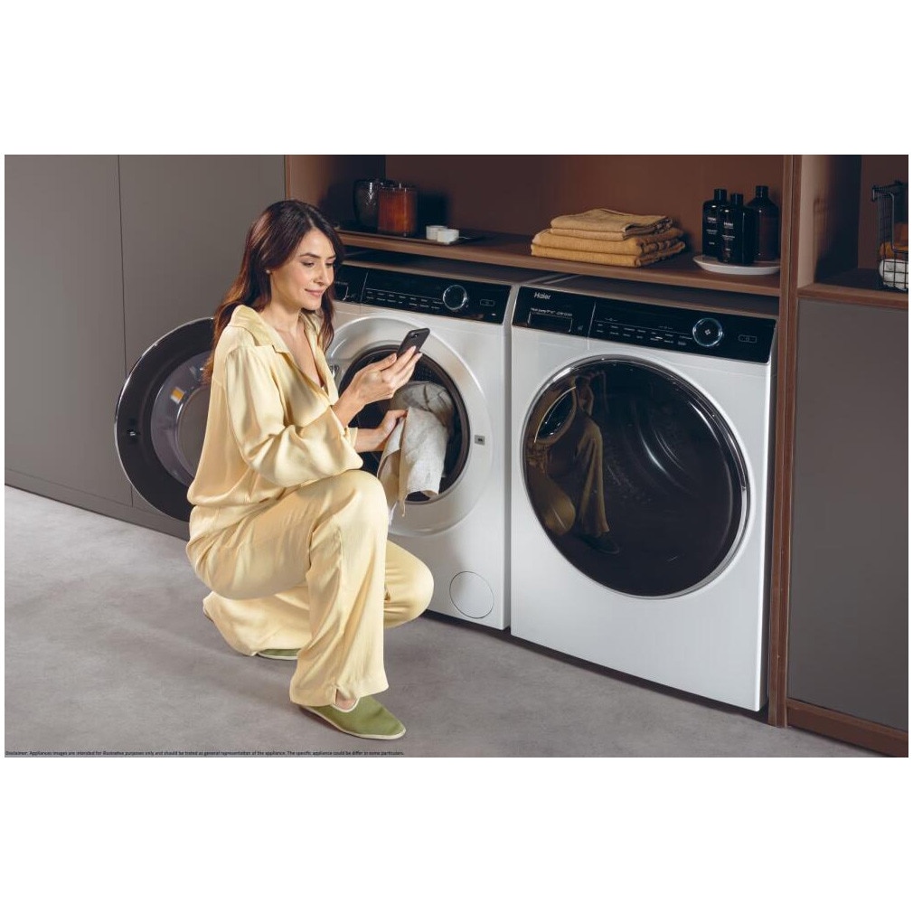 Masina de spalat rufe Haier HW90-B14979EU1-S, motor Direct Motion, clasa A-10%, 9 kg, 1400 rpm, conectivitate WiFi/ hOn app, ABT, Refresh, Anti-Crease, Smart Dual Spray, DrumLight, alba
