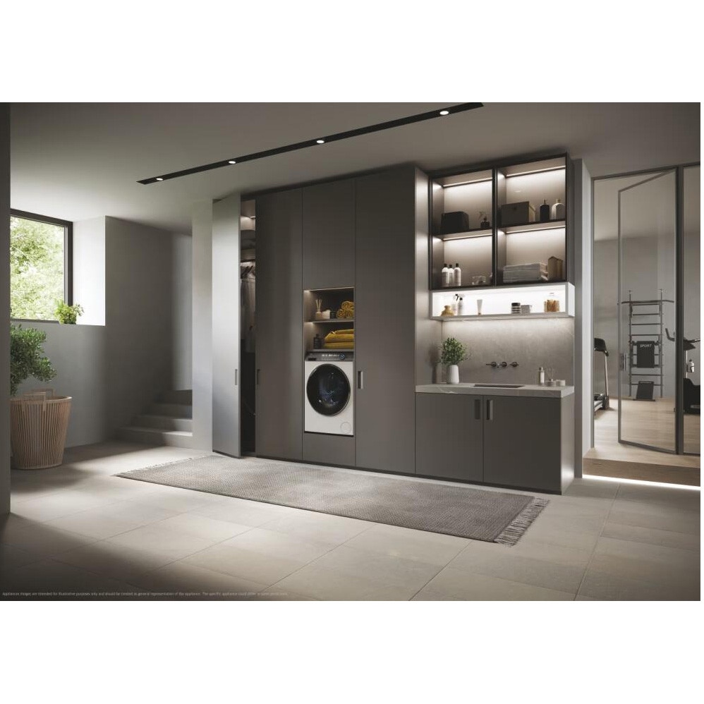 Masina de spalat rufe Haier HW90-B14979EU1-S, motor Direct Motion, clasa A-10%, 9 kg, 1400 rpm, conectivitate WiFi/ hOn app, ABT, Refresh, Anti-Crease, Smart Dual Spray, DrumLight, alba
