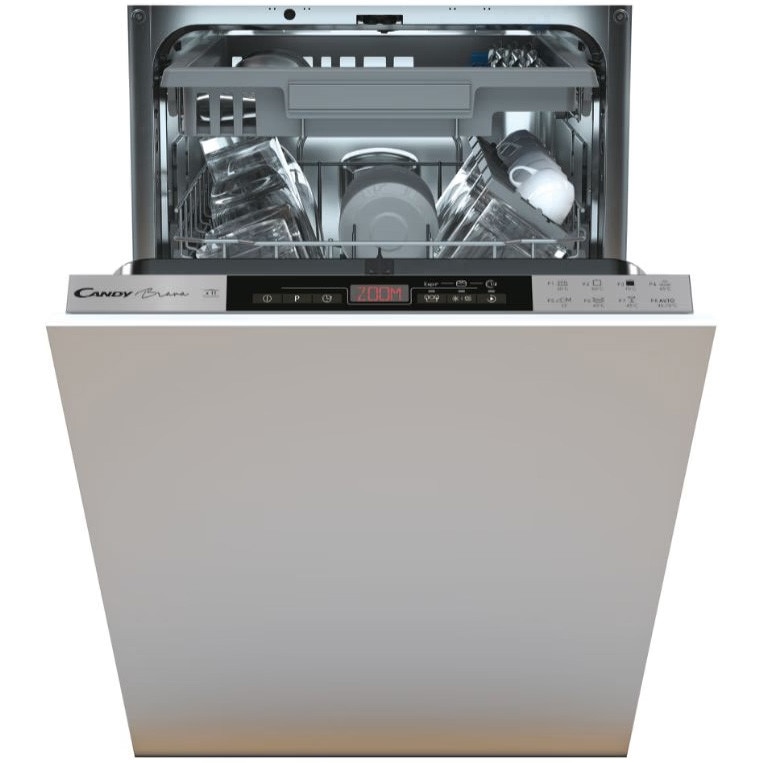 RESIGILAT: Masina de spalat vase incorporabila Candy Brava CDIH 2T1145, cls E, 11 seturi, 8 programe, 3 cosuri, control touch Red Display, Rapid Cycle 30 min, 45 cm (slim)