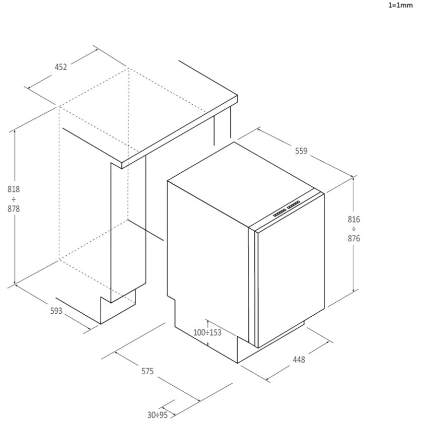 RESIGILAT: Masina de spalat vase incorporabila Candy Brava CDIH 2T1145, cls E, 11 seturi, 8 programe, 3 cosuri, control touch Red Display, Rapid Cycle 30 min, 45 cm (slim)