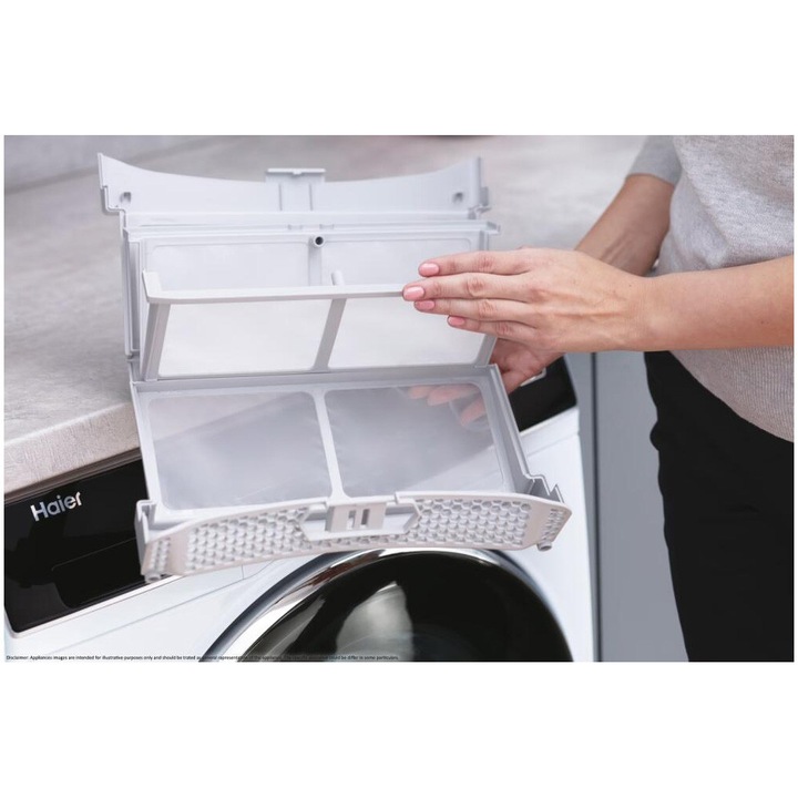 Uscator de rufe Haier HD100-A2979NU1-S, clasa E, Pompa de caldura, 10 kg, i-Refresh, Dry Sensor, WiFi/ hOn app, Drum Light, alb