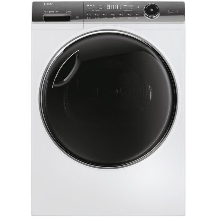 Uscator de rufe Haier HD100-A2979NU1-S, clasa E, Pompa de caldura, 10 kg, i-Refresh, Dry Sensor, WiFi/ hOn app, Drum Light, alb