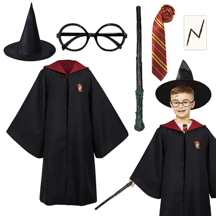 Costum de vrajitor pentru copii cu tatuaj temporar, 115 cm, Negru