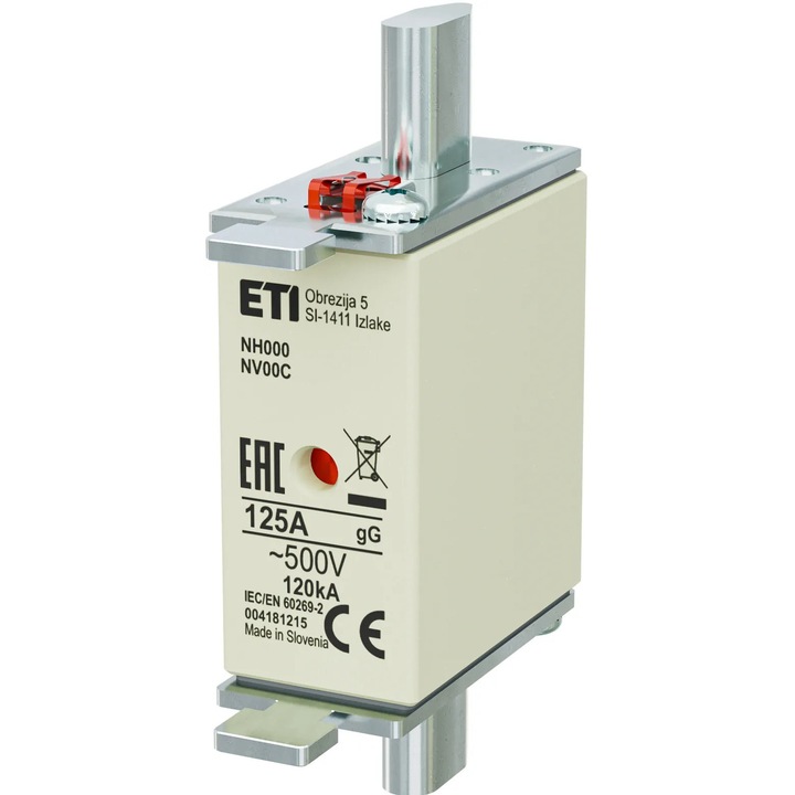 Siguranta fuzibila gG MPR NH000, curent alternativ, 125A, 500V, 120kA, 004181215, ETI