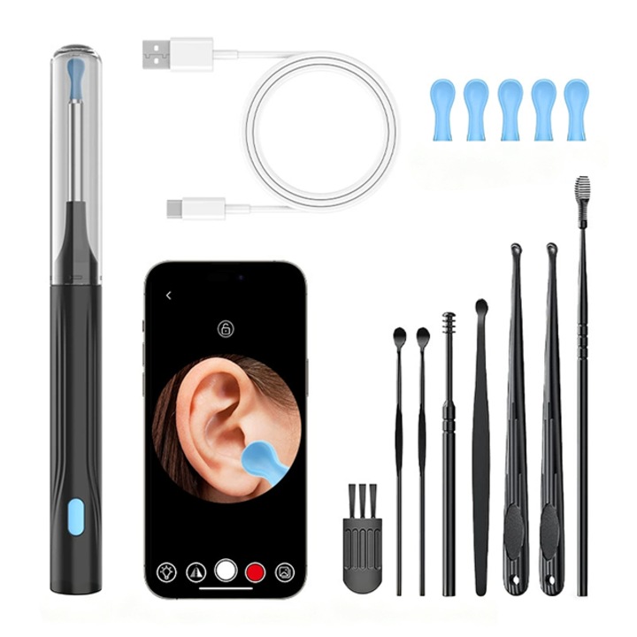 Fülzsír eltávolító kamera, hőmérséklet-szabályozás, LED-fény, HD endoszkóp, okos és újratölthető