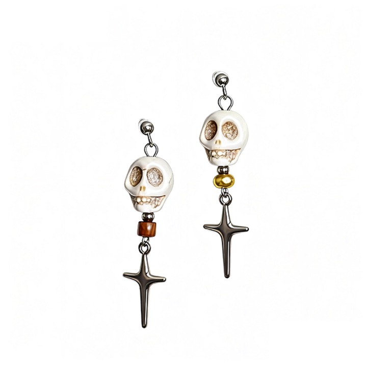Koponya és kereszt fülbevaló, retro stílusú, nemi szempontból semleges, cyberpunk