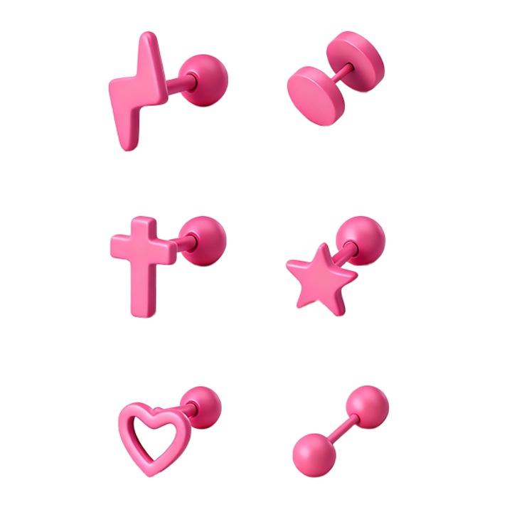 6 darabos rozsdamentes acél gyűrűszett, állítható, ciklámen rózsaszín