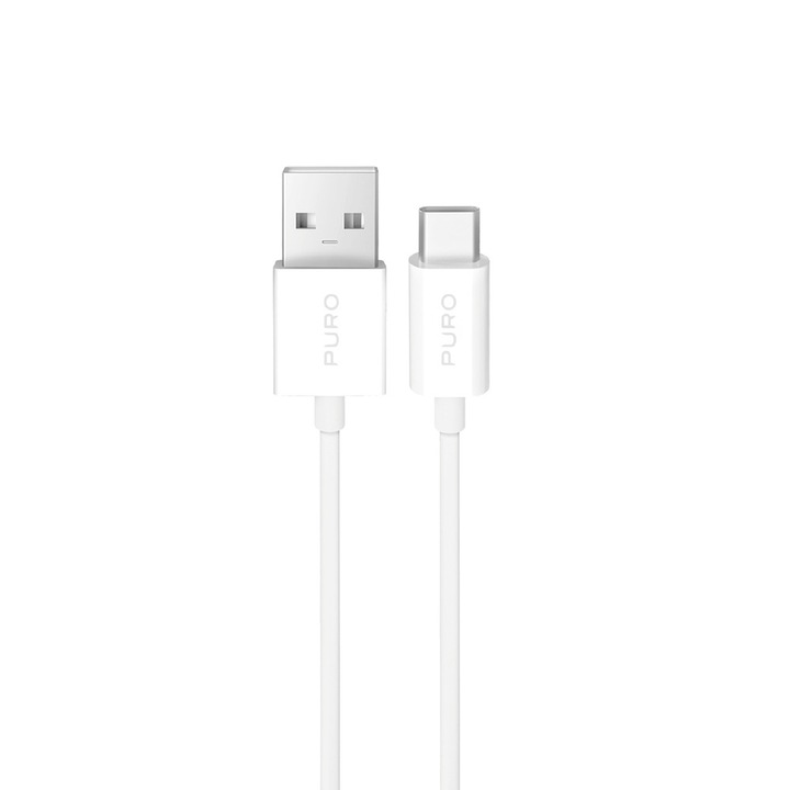Cablu pentru incarcare si transfer de date Puro, USB-A la USB-C, 10W, 2m, Alb
