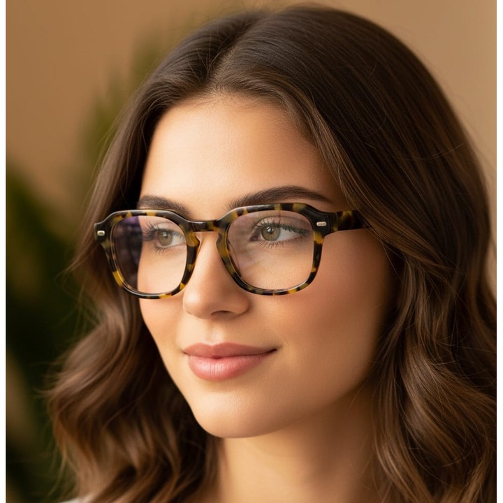 Oprawi acetatice Sunoptic AC380A, kwadrat, miodowy szylkret, set cu etui si servetel, dimensiuni 13.4x4.7cm