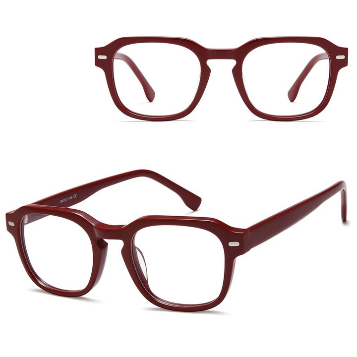Ochelari corectivi din acetat Sunoptic AC380E, bordo, set cu etui, stergator, dimensiuni 13.4x4.7cm
