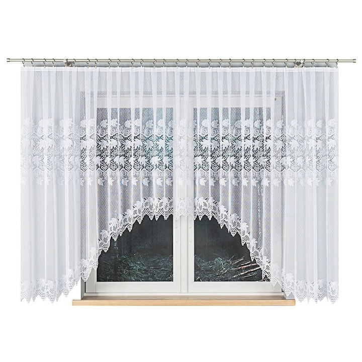 Перде ELZBIETA, 310x160см, бяло, с десен на листа, с връзки