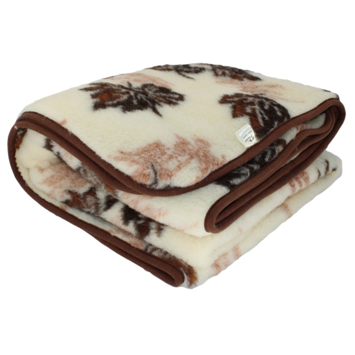 Patură din lână 100% merinos Runex, model frunze, 180x200 cm, un singur strat, moale