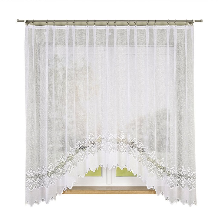 Firana MODESTA, 300x180 cm, alb, jacquard, cu subtiere decorativa