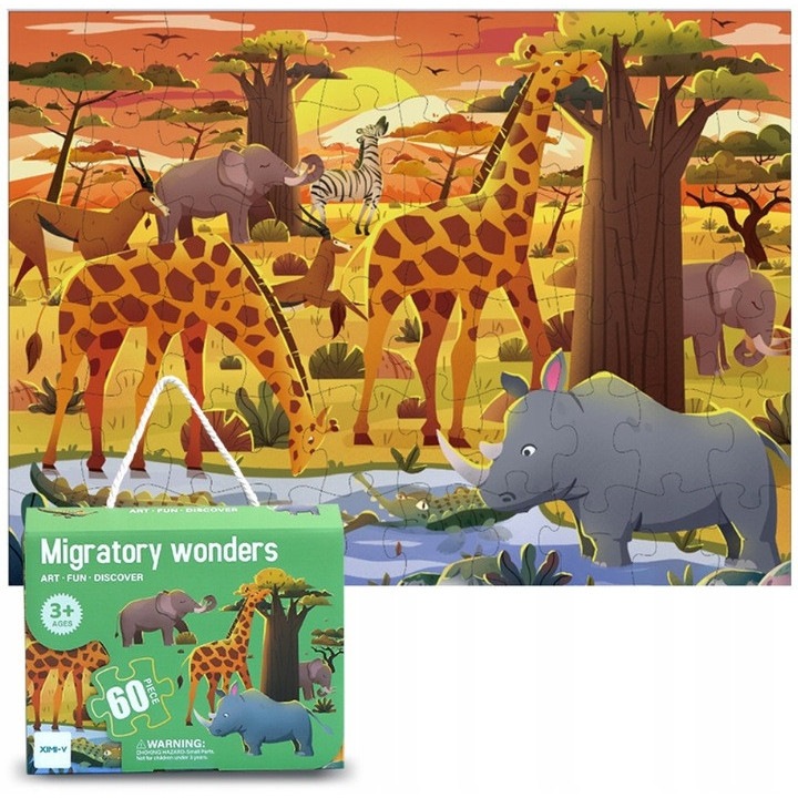 Állatos Tematikus Puzzle, Többszínű, 60 Darab, Kalanderezett Papír, Kiváló Minőség, Szett 3 Év Feletti Gyermekeknek, 60 Darab