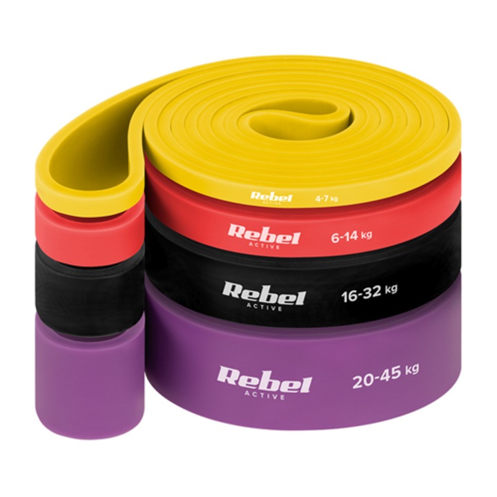 Set 4 benzi elastice REBEL ACTIVE POWER BAND, latex, 4-45KG