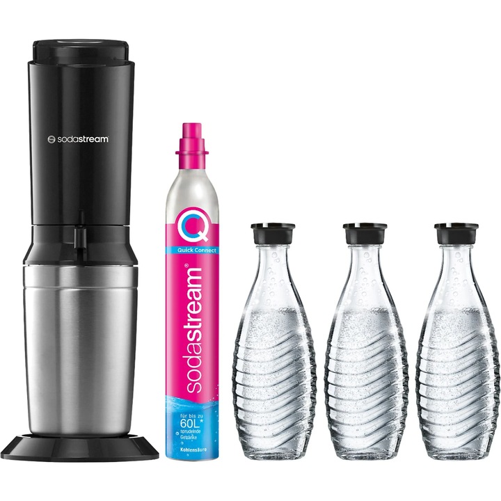 Aparat de preparat sifon SodaStream Crystal 3.0 Pachet promo 1016413490, 3 Carafe 0.7 l, Cilindru CO2 Negru