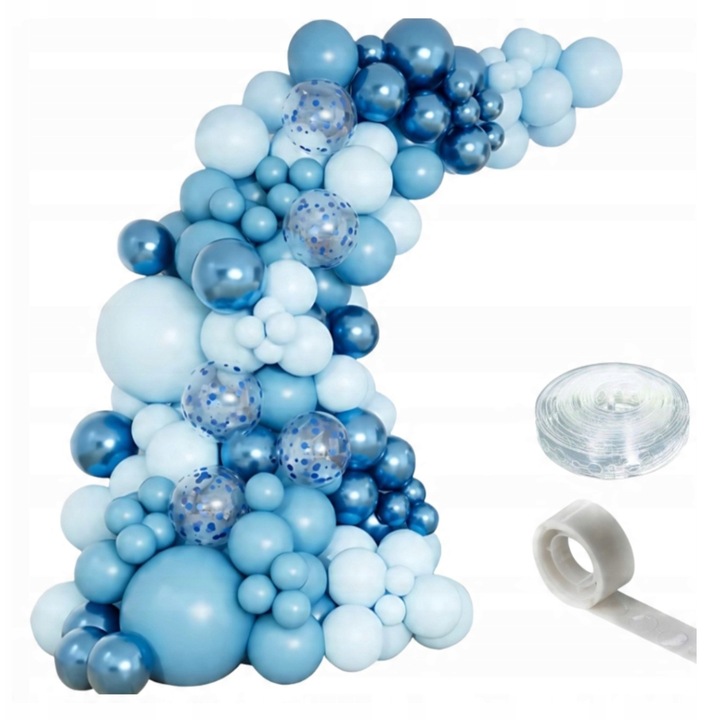 Set Girlanda Baloane 109 Elemente, Baloane Albastre Cu Confetti, Banda Adeziva, Multicolor, 45x30x25x12 cm, Latex, Rezistenta Exceptionala, Libertate De Umplere, Utilizari Multiple, 109 Piese