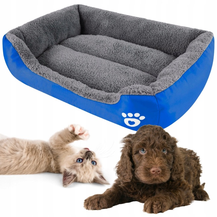 Cuib Pentru Caine/Pisica, Dimensiune Xl - Culoare Albastra, Multicolor, 85x65x12 cm, Interior Moale Din Plus Pentru O Odihna Confortabila, Fundul Cuibului Din Poliester Asigura Antiderapare Si Impermeabilitate