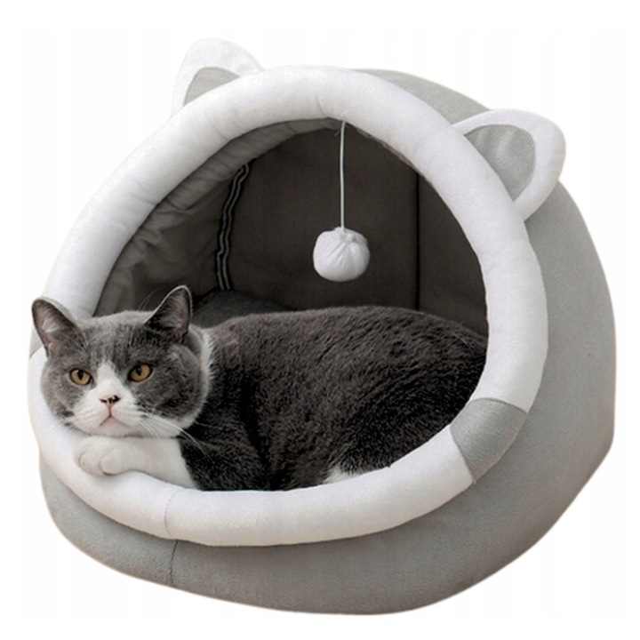 Cuib Pentru Animale In Forma De Casuta Cu Perna Si Jucarie, Multicolor, 40x40x50 cm, Perna Moale In Interior, Parti Intarite Cu Fund Antiderapant, Perna Detasabila Pentru Spalare, Fabricat Din Materiale Sigure