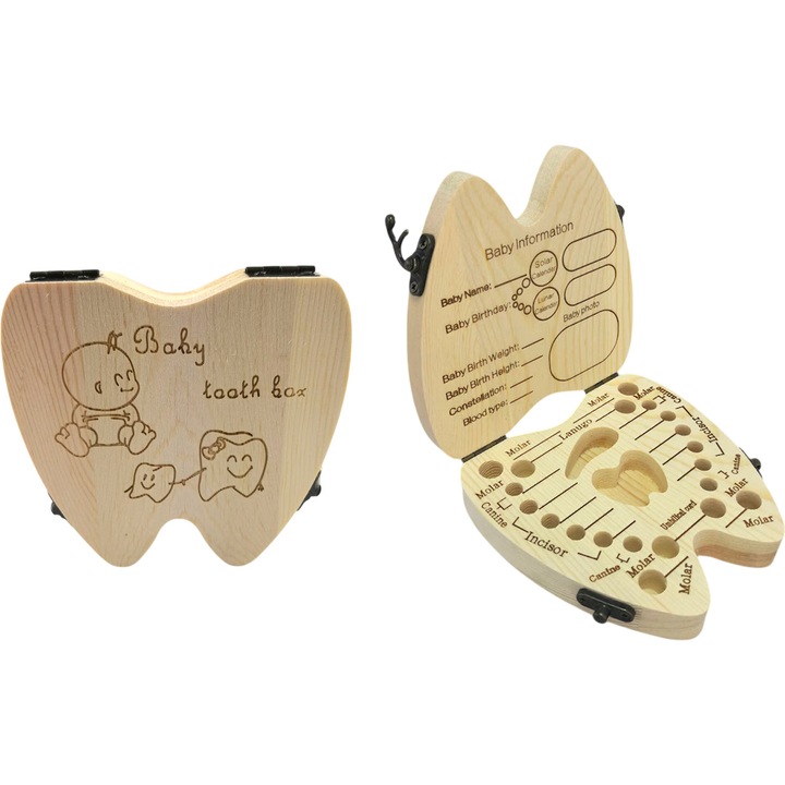 Cutie de lemn pentru pastrarea dintilor de lapte