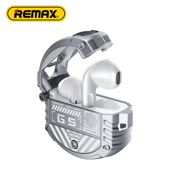 Căști wireless Remax G5 Tunder, autonomie 20 ore, carcasa încărcare metalică, argintiu