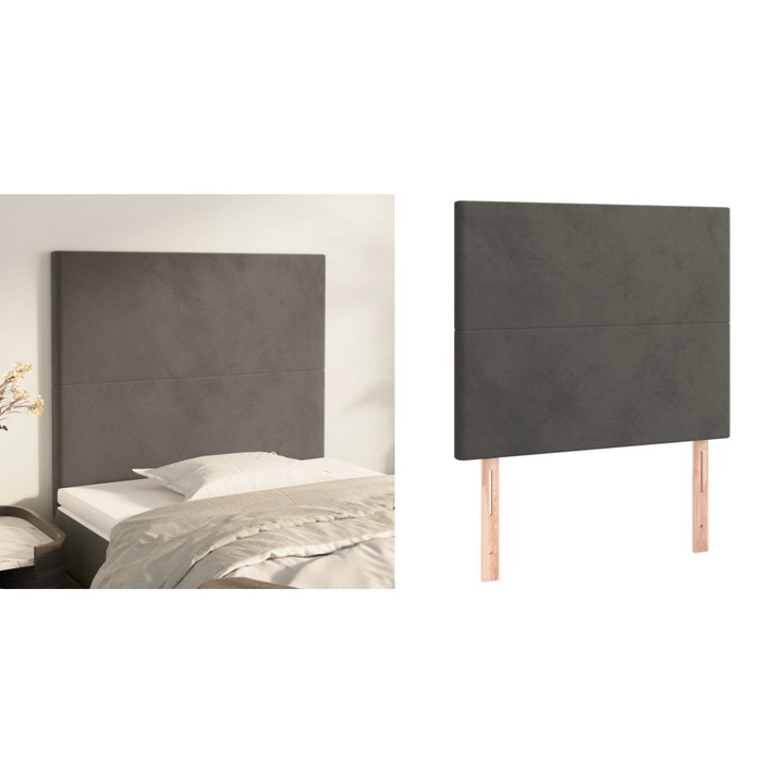 Tablii de pat, 2 buc, gri inchis, 80x5x78/88 cm, catifea