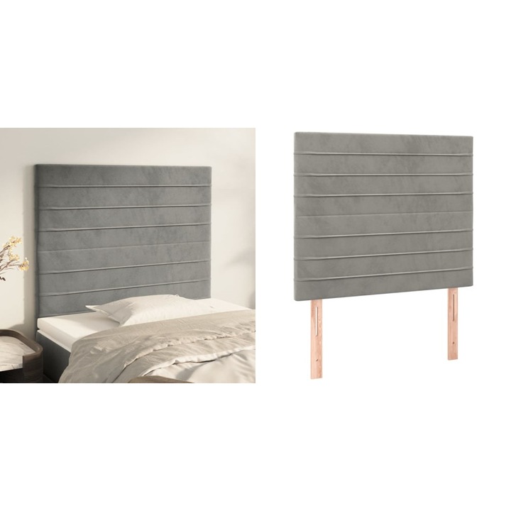 Tablii de pat, 2 buc, gri deschis, 100x5x78/88 cm, catifea