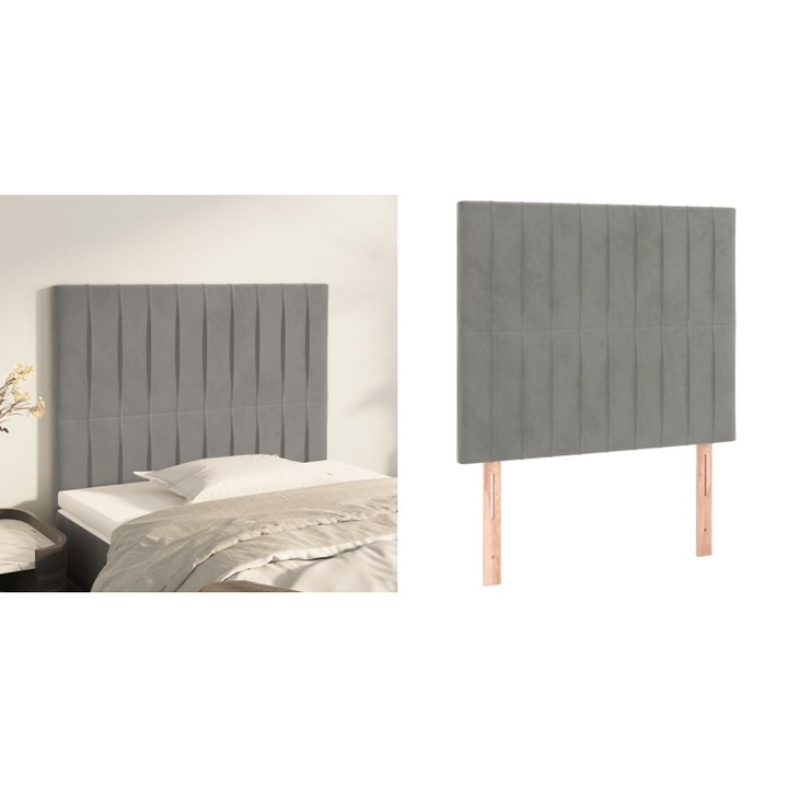 Tablii de pat, 2 buc, gri deschis, 90x5x78/88 cm, catifea