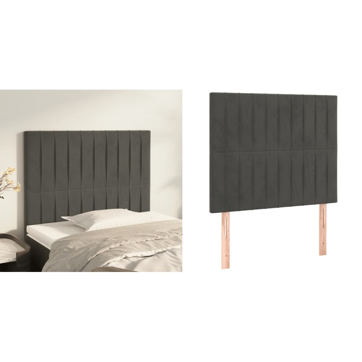 Tablii de pat, 2 buc, gri inchis, 80x5x78/88 cm, catifea