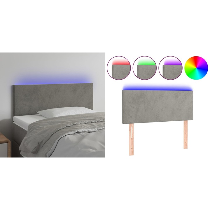 Tablie de pat cu LED, gri deschis, 100x5x78/88 cm, catifea