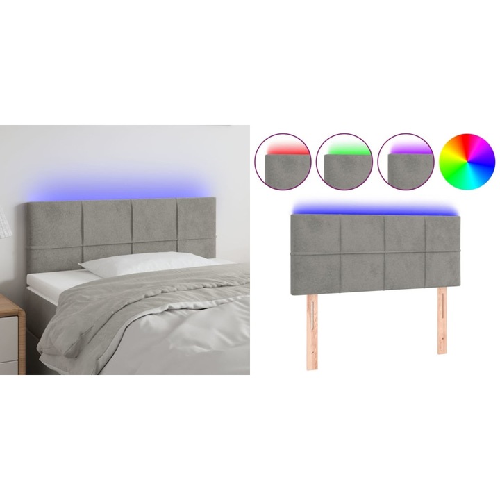 Tablie de pat cu LED, gri deschis, 80x5x78/88 cm, catifea