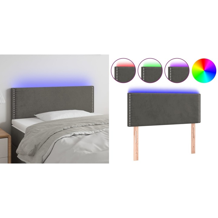 Tablie de pat cu LED, gri inchis, 100x5x78/88 cm, catifea