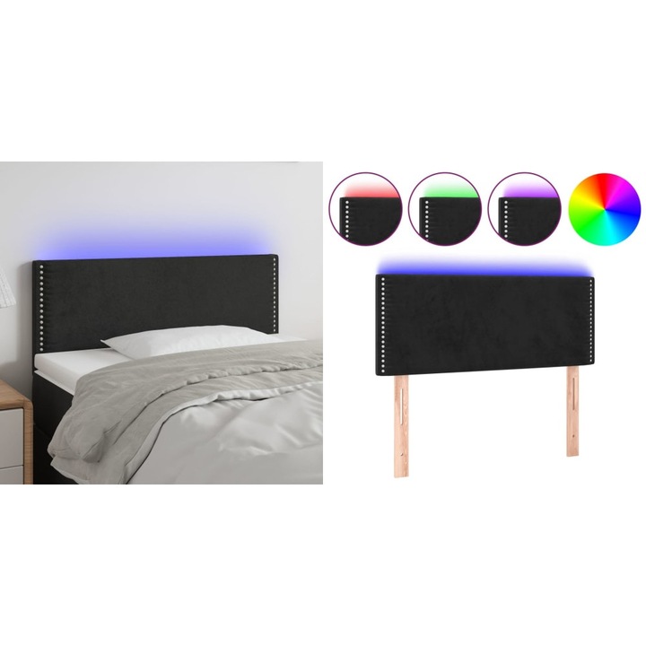Tablie de pat cu LED, negru, 90x5x78/88 cm, catifea