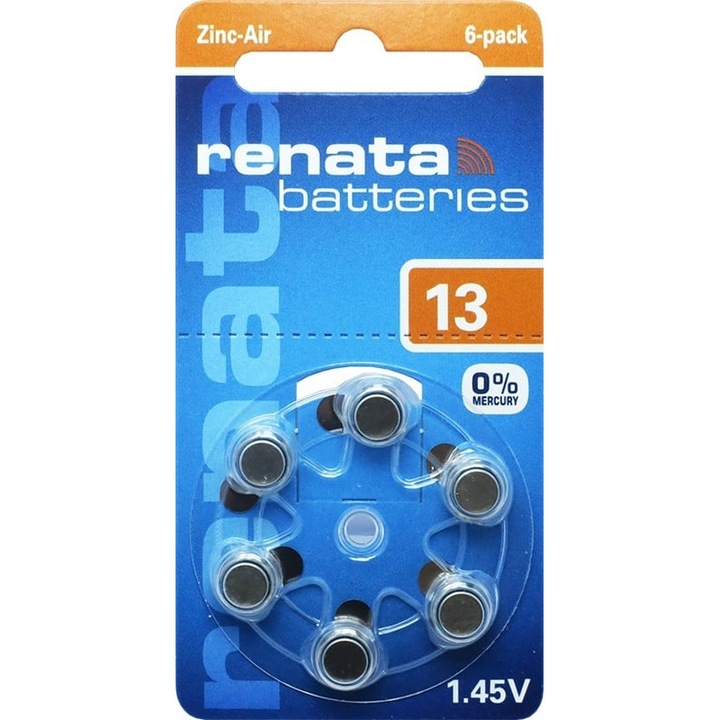 Set baterii auditive Renata ZA13 Zinc-Air, 1.45V, 6 bucati