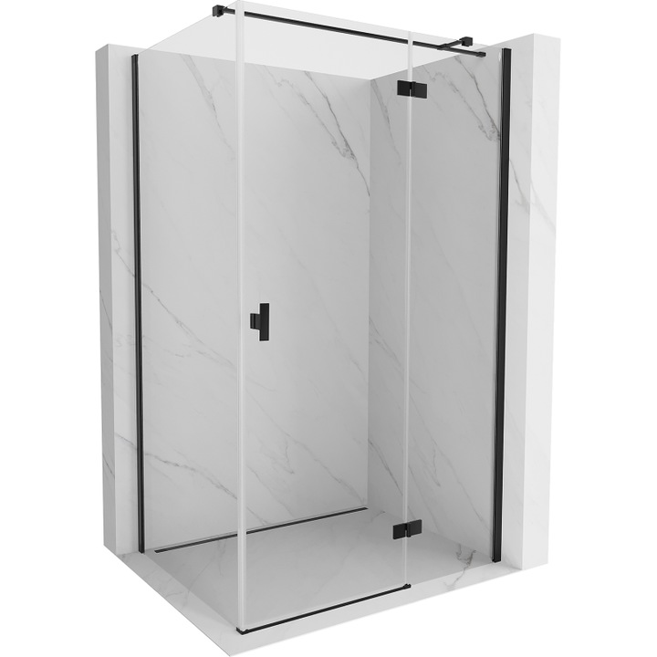 Cabina de dus dreapta cu usi batante 115 x 100 cm, transparenta, neagra - 8A5T-115-100-70-00-P