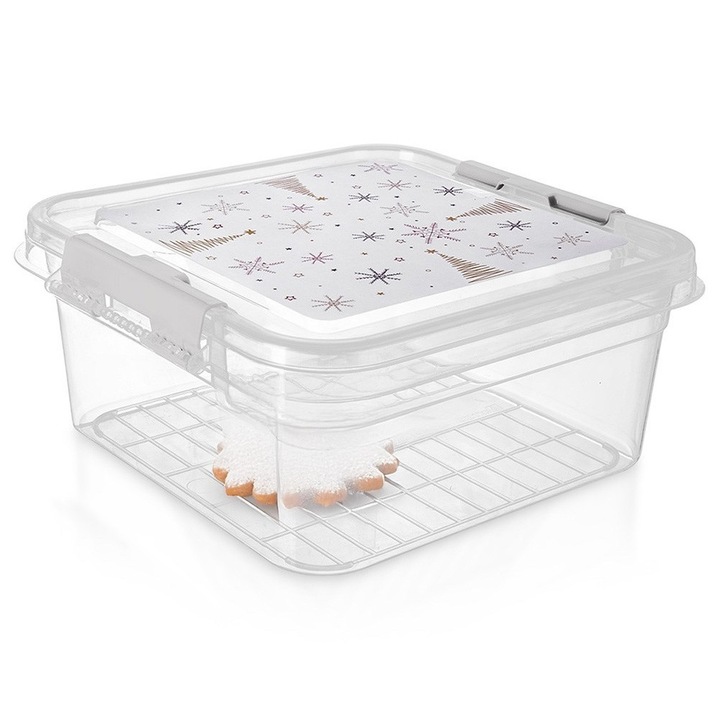 Cutie alimentara Artemis, 4,5L, transparenta, 26x24,5x11cm, cu capac tematic de Craciun