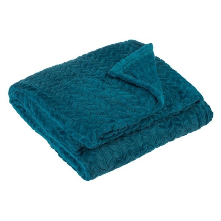 Patura Catifelata Petrol cu Model Impletit 220x150 cm – moale si eleganta